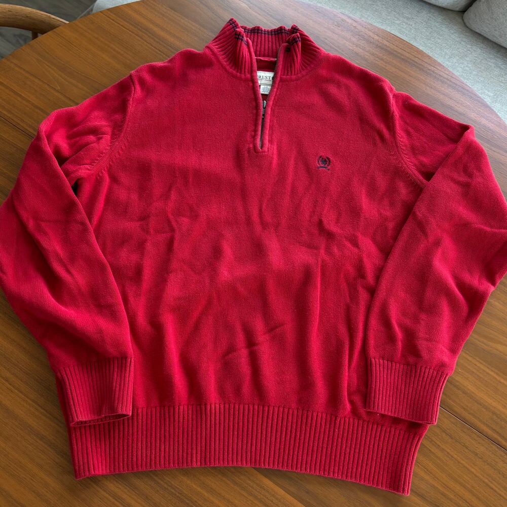 2008 Era Tommy Hilfiger Crest Knit Sweater Red Quarter Zip 100% Cotton Y2K Large